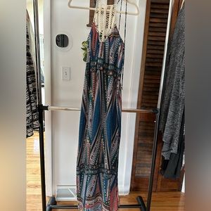 rue 21 Tribal Print Lace Racer Back Long Length Maxi Dress Size M